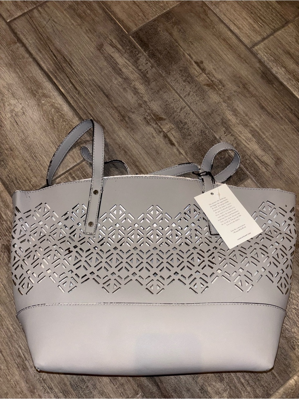 Women's Laser-Cut Tote Bag in Light Gray